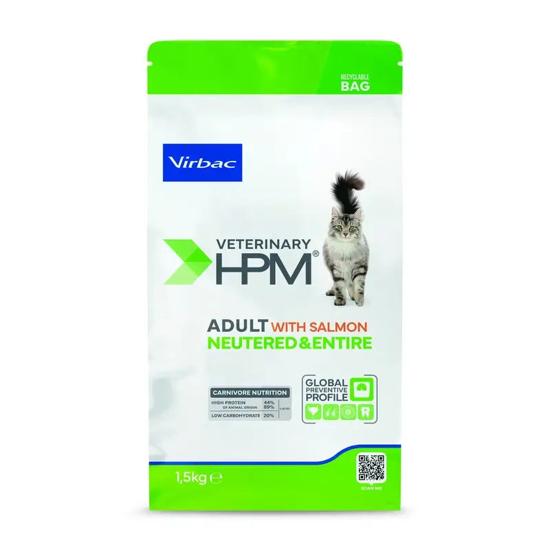 Virbac Hpm Adult Salmon Neutered & Entire Cat Food 1,5 Kg, cat food