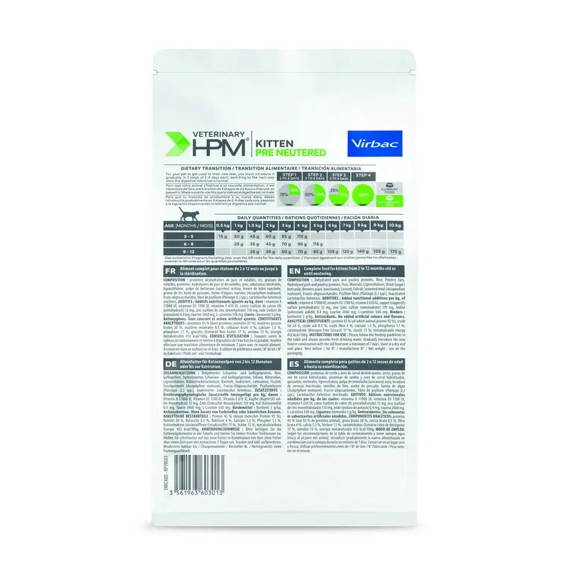 Virbac Veterinary HPM Kitten Pre Neutered Cat , 400 g, cat food