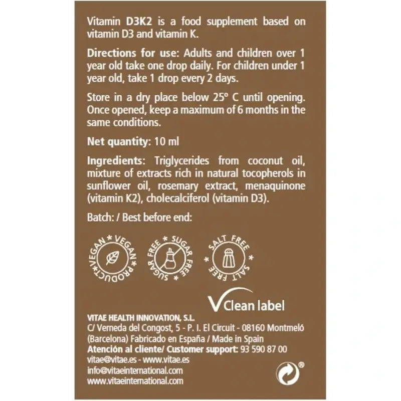 VITAE Vitae Vitamin D3K2, 10ml