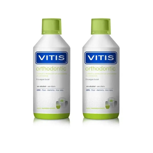 Vitis Orthodontic Apple Mint Flavoured Mouthwash, 2X500 Ml