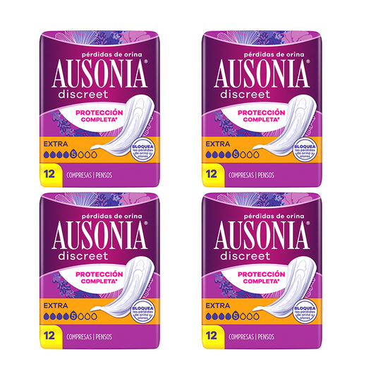 Ausonia Discreet Pack 4 x 12 Extra Women's Urine Loss Pads, 4 x 12 Units